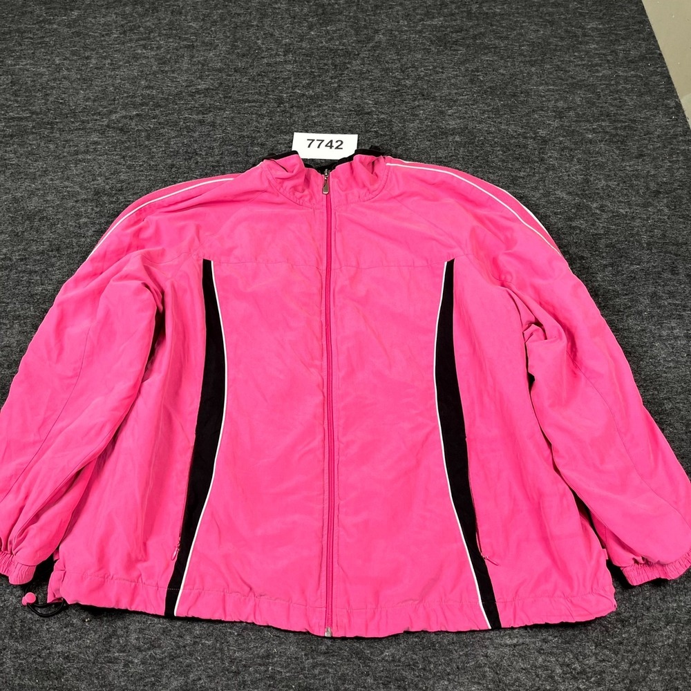 Tickled Pink‎ Windbreaker Jacket Womens 2X Pink Lined Full Zip Drawcord Hem